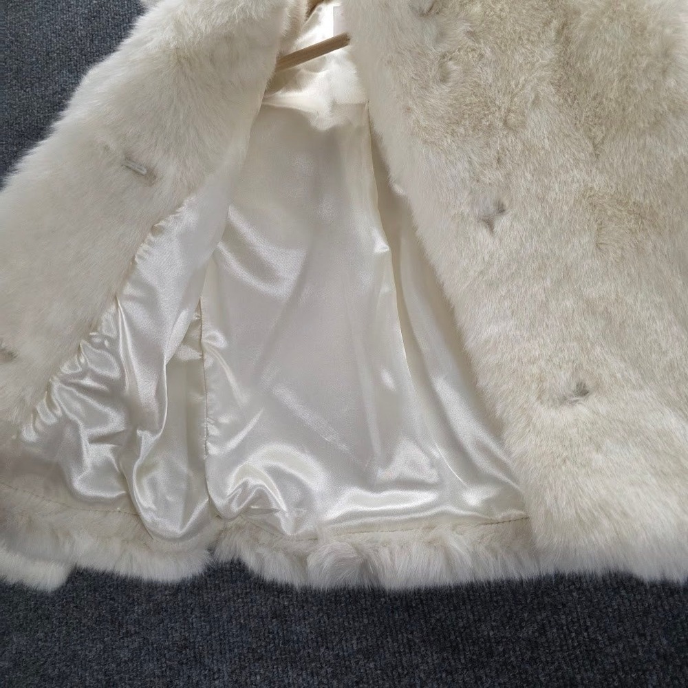 The Childrens Place Kids Faux Fur Coat Ivory Cream Size S 5 /6 Winter Outerwear - Picture 4 of 8